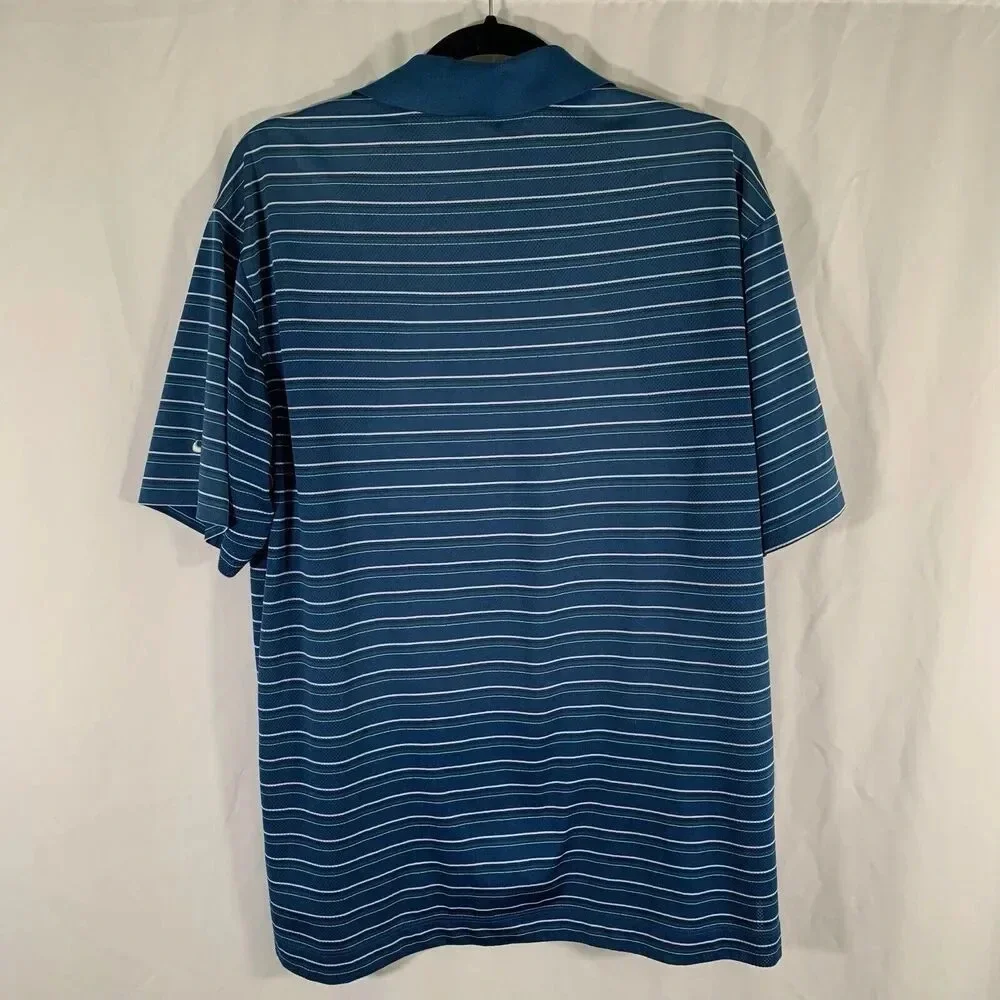 Nike Golf Shirt Mens Large Blue Green Striped Short Sleeve 1/4 Button Polo